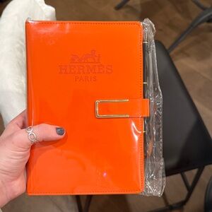 New Hermès Orange Vegan Leather GWP Notebook with Refillable Notebook Capability